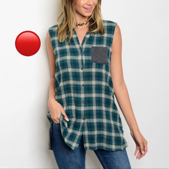 Tops - 🔴 Plaid Flannel Tunic Top Button Front Grunge